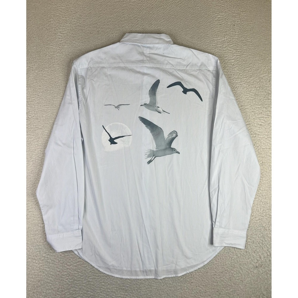 Taylor Swift Shirt Mens Large Blue Striped Button Long Sleeve Seagull 1989